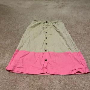J. Crew Tan & Pink Button Midi Skirt - Large